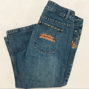 HARLEY-DAVIDSON ••• Logo Embroidered Cropped Jeans